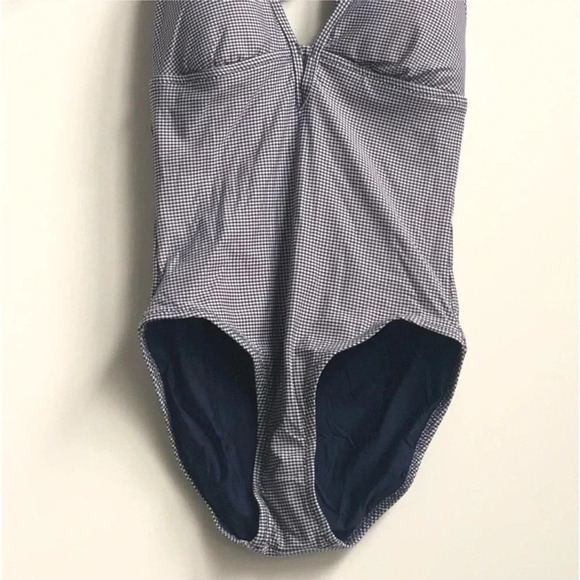 New Draper James x Helen Jon Keyhole navy Gingham Halter swimsuit one piece - Picture 6 of 16